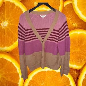 Time Tru Tan and Pink‎ Button Up Cardigan Size Large